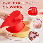 10 Inch Heart Shaped Cake Pans, 2 Pack Nonstick Silicone Heart Baking Molds for Cakes, Cheesecakes and Brownies (Red)
