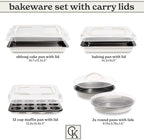 Country Kitchen Baking Pans Set - 10 Piece Non-Stick Cake Pans with Carry Lids for Easy Storage & Travel, Perfect for Parties - Stackable, Cream