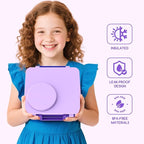 Bento Box for Kids - Leak-Proof Bento Lunch Box with Insulated Thermos Food Jar - 4 Compartments, 1 Removable Divider, 1Spoon, 1 Fork - Dishwasher Safe, BPA-Free (Light purple)