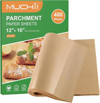 MUCHII 400 Pcs Unbleached Parchment Paper Sheets, 12 x 16 Inch Precut Non-Stick Parchment Sheets for Baking, Cooking, Grilling, Air Fryer, and Steaming