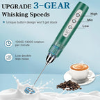 Milk Frother Handheld for Coffee, Electric Whisk 3 Speed Adjustable, Drink Mixer with Stainless 3 Whisks, Rechargeable Hand Frother Wand, Foam Maker for Latte Cappuccino Hot Chocolate Egg Green