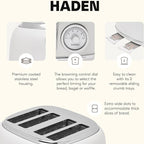 Haden Chelsea 4 Slice Wide Slot Toaster with Adjustable Browning Control, Ivory & Chrome
