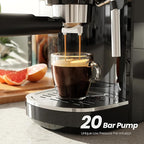 Kismile 20-Bar Espresso Machines,Semi-Automatic Espresso Machines with Milk Frother Steam Wand and Capsule Compatible,Professional Makers with Removable Water Tank for Latte &Cappuccino(BLACK)
