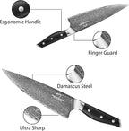 Damascus Knife Set with Block for Kitchen, VG10 Damascus Steel Kitchen Knife Set with Triple Rivet Handle, Chef Knife Set with Shears & Wooden Block, 7PCS