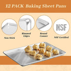 12 Pack Half Size Baking Sheet Pans, Aluminum Commercial Cookie Sheets Non-Stick, 18"x13"