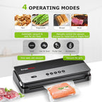 Bonsenkitchen Vacuum Sealer Machine, Multi-Functional Food Sealer with Built-in Cutter & Bag Storage, High-Speed Continuous Working with Globefish Technology, Includes Vacuum Bags & Roll Bag, Black
