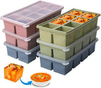 1/2 Cup Silicone Freezer Tray With Lid,Silicone Freezer Molds 6-Pack For meal prep & freezing of various sauces and other dishes, makes 48 perfect 1/2 cup portions cubes (Multicolor 6 Pack)