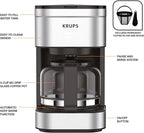 KRUPS Simply Brew Compact 5 Cup Coffee Maker: Stainless Steel Design, Pause & Brew, Keep Warm, Reusable Filter, Drip-Free Carafe