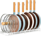 ROOHUA Pot Rack Organizer -Expandable Pot and Pan Organizer for Cabinet,Pot Lid Organizer Holder with 10 Adjustable Compartment for Kitchen Cabinet Cookware Baking Frying Rack