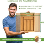 Pipishell Bamboo Silverware Organizer, Expandable Cutlery Tray, Utensil Drawer Organizer in Kitchen for Spoons Forks Knives, Multipurpose Use, Natural, Large