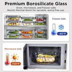 Glass Food Storage Containers with Lids, 5 Pack of 36oz, Glass Meal Prep Container with Airtight Lids, Microwave Safe Food Container Set, BPA Free, LeakProof, Ideal for Lunch