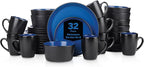 Stone Lain Albie Stoneware 32-Piece Modern Dinnerware Set, Kitchen Plates and Bowls Sets, Dish Set for 8, Blue and Black