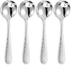 KEAWELL Premium 4-Piece Louise Hammered Spoons Set, 18/10 Stainless Steel, Set of 4, Fine Spoon Set with Round Edge, Dishwasher Safe (7" Soup Spoons)