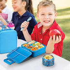 Bento Lunch Box for Kids With 8oz Soup thermo,Leak-proof Lunch Containers with 5 Compartment,thermo Food Jar and Lunch Bag, Food Containers for School (A-Blue(Extreme Locomotive))