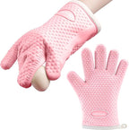 MAD SHARK Silicone Oven Mitts Heat Resistant 450 Degrees,Waterproof & Non-Slip Oven Gloves with Fingers,Cotton Lined Silicone Oven Gloves Kitchen Mitts for Baking Cooking Barbecue,Women (Pink)