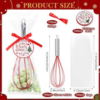 100 Sets 10 Inch Christmas Whisks Gifts DIY Fillable Christmas Tree Ornaments Xmas Colored Silicone Whisks for Cooking Heat Resistant Egg Beaters with Card Rope Bag for Candy Holder