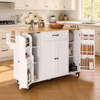 Ahomly Kitchen Island with Storage, 47.6" Rolling Kitchen Island on Wheels with Drop Leaf, Door Cabinet, Drawer, Spice Rack, Towel Rack and Knife Holder, Kitchen Cart Island Table for Kitchen, White