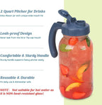Soligt Glass Mason Jar Pitcher with Lid, Wide Mouth Flip Cap Pour Spout Leak-proof Lid with Handle, 64 oz (2 Quart / 1.9 Liter), Navy and Yellow