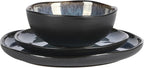 Gibson Elite Nardini 12 Piece (Service for 4) Plates and Bowls Reactive Glaze Dishes Stoneware Ceramic Dinnerware Set - Black and Blue