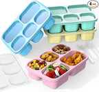 Bento Box Adult Lunch Box - 4 Pack, 5 - Compartment Meal Prep Container for Kids, Reusable Food Storage Snack Containers - Stackable for School, Work, and Travel (PP(Blue/Pink/Green/Yellow))