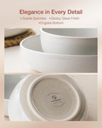Famiware Milkyway Stoneware Dinnerware Sets with Pasta Bowls, Service for 4 (16 Pieces), Plates and Bowls Sets -Scratch Resistant, Microwave and Dishwasher Safe Dishes Set, White
