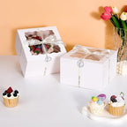 28 Pack cake boxes 9x9x5Inch Cake Boxes Bakery Boxes with Window for postres, Cookies, Donuts, Chocolate Covered Strawberries. (White, 995inch/28pcs)