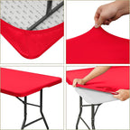 6 Pack Stretch Fabric Table Top Cap Cover, fits 8' Tables, Spandex Table Covers Washable Elastic Universal Rectangle Tablecloth Protector for Indoor Outdoor Party Picnic Wedding, Red, 30" W x 96" L