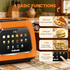 Toaster 2 Slice Smart Touch Screen, Retro 1.5'' Extra Wide Slot Stainless Steel Digital Bread Toaster with Memory Function, Bagel, Defrost, 6 Browning Level and Removable Crumb Tray, Orange
