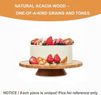 12" Acacia Wood Revolving Cake Stand, Rotating Cake Turntable with 2 Plastic Icing Spatulas, 3 Plastic Smoothers, Wooden Rotating Display Stand for Cake, Cupcake Decorating Supplies