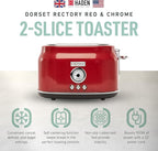 Haden Dorset 2 Slice Wide Slot Stainless Steel Toaster with Adjustable Browning Control & Non-Slip Feet, Rectory Red