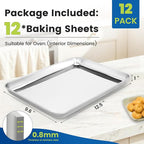 12 Pack Stainless Steel Baking Sheet Pans, 12.5" L × 9.6" W × 1" H Cookie Sheets for Toaster Oven, Rust-Resistant, Dishwasher Safe