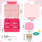 Kids Bento Lunch Box with 8oz Soup Thermo, Kids Leakproof Lunch Food Containers with 4 Compartment,Insulated Hot Food Jar with Lunch Bag for School, Travel (Pink-No lunch bag)