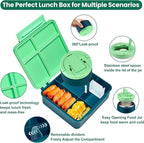 Bento Lunch Box for Kids with 8oz Soup Thermo,Kids Leakproof Lunch Food Containers with 4 Compartment,Kid Insulated Thermo Hot Food Jar for School,Trvael-Green