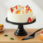JOYMAY 9.6 Inch Bamboo Fiber Cake Stand, Round Cake Holder, Cake Plate with Detachable Base, Dessert Table Display Set, Cake Decorating for Birthday Party Baking Gifts for 6inch, 8inch Cakes (Black)