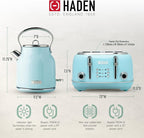 Haden Heritage 4 Slice Wide Slot Stainless Steel Toaster Bundled with 1.7 Liter Stainless Steel Electric Water Kettle, Turquoise & Chrome