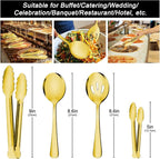 12PCS Gold Stainless Steel Serving Utensils Sets - Large Serving Spoons,Slotted Spoons,Serving Tongs,Appetizer Tongs,Utensills Sets for Buffet Catering Banquet Party (Gold)