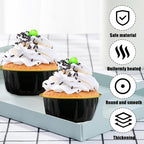 100 Pcs 8 oz Aluminum Foil Cup with Lids Disposable Ramekins with Lids Disposable Ramekin Baking Cups Foil Cupcake Containers for Wedding, Christmas, Kitchen, Party (Black, Gold, 8 oz)