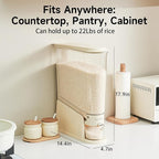 Rice Dispenser 22Lbs, Slim Rice Storage Container for Small Space, BPA-Free Clear Dry Food Dispenser Sealed Moisture Proof, Grain&Cereal Storage Bucket for Kitchen Pantry Household, Cream White