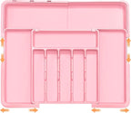 Silverware Organizer Expandable Kitchen Utensil Drawer Organizer Large BPA Free Adjustable Cutlery Silverware Tray for Spoons Forks Knives Storage Divider for Kitchen Flatware 6-9 Slots Pink