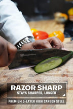 DALSTRONG Chef Knife - 8 inch - Valhalla Series - Ravenstone Black Blade Titanium Coated - Premium 9CR18MOV HC Steel - Resin & Wood Handle - Razor Sharp - Kitchen Cooking Chef's Knife - Leather Sheath