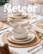 Famiware Meteor Plates and Bowls Sets for 4, 12 Pieces Dinnerware Sets, Microwave and Dishwasher Safe Dishes Set, Creamy White