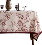 ISAENNE Designer Vintage Linen Small Square Tablecloth,Red Floral Pattern Linen Stain Resistant Table Cloth,Decor Tablecloths for Dining Thanksgiving Kitchen Tea Party,55"*55"-Harmony