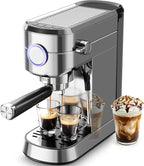 Kismile Espresso Machine, 20 Bar Espresso Maker with Milk Frother Steam Wand & 40oz Removable Water Tank, Compact Cappuccino & Latte Machine for Home, Stainless Steel
