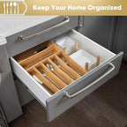 Silverware Organizer, 12.5 Inch Utensil Organizer Kitchen Drawer Organizer Bamboo Silverware Holder Cutlery Tray Organizer in Drawer Flatware Organizer Tray(7 slots, Natural）