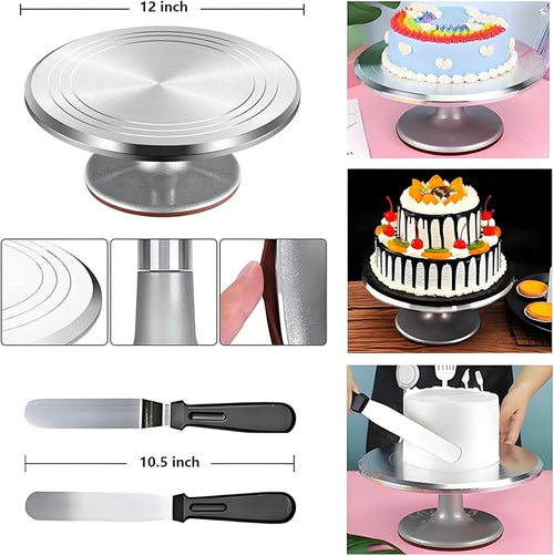 237 Pcs Cake Decorating Kit with Aluminium Alloy Rotating Cake Turntable,Cake Leveler,24 Numbered Icing Tips,2 Coupler,2 Spatulas,3 Comb Scrapers,100 Disposable Pastry Bags
