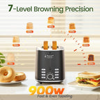 Topzee Toaster 2 Slice, Wide Slot for Toasting Bagel Muffin Waffle Gluten Free Breads, 7 Shade Settings, Defrost & Reheat, Stainless Steel, Easy Clean, Black
