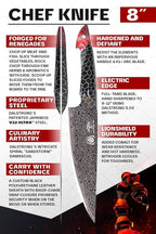 Dalstrong 8 in Chef Knife - Scorpion Series - Exclusive Japanese V12 Ultra™ Steel - Black Damascus - Black & Red Honeycomb Resin Handle - w/ 8 inch chef knife sheath