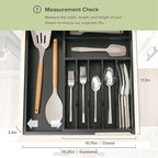 KitchenEdge Premium Silverware, Flatware and Utensil Organizer for Kitchen Drawers, Food-Safe Contract Grade, Expandable from 10.5 to 19 In, Black Bamboo