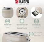 Haden Dorset 2 Slice Wide Slot Stainless Steel Toaster with Adjustable Browning Control & Non-Slip Feet, Putty & Chrome