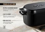 KooK Dutch Oven, for Bread Baking, Sourdough Loaf Pan, with Lid, Dual Handles, Enameled Cast Iron, includes Lid Lever, Dishwasher Safe, 3.4 Qt, Black